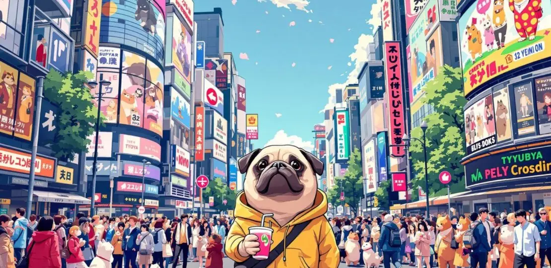 young pug at Tokyo crossing
