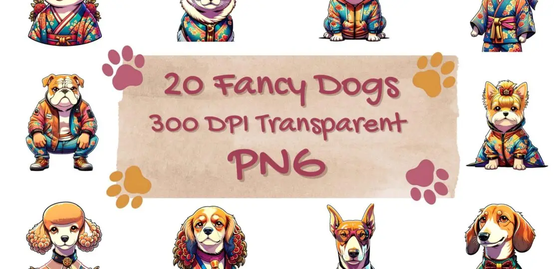 Kimono Floral Style Dog Clipart Bundle mockup main