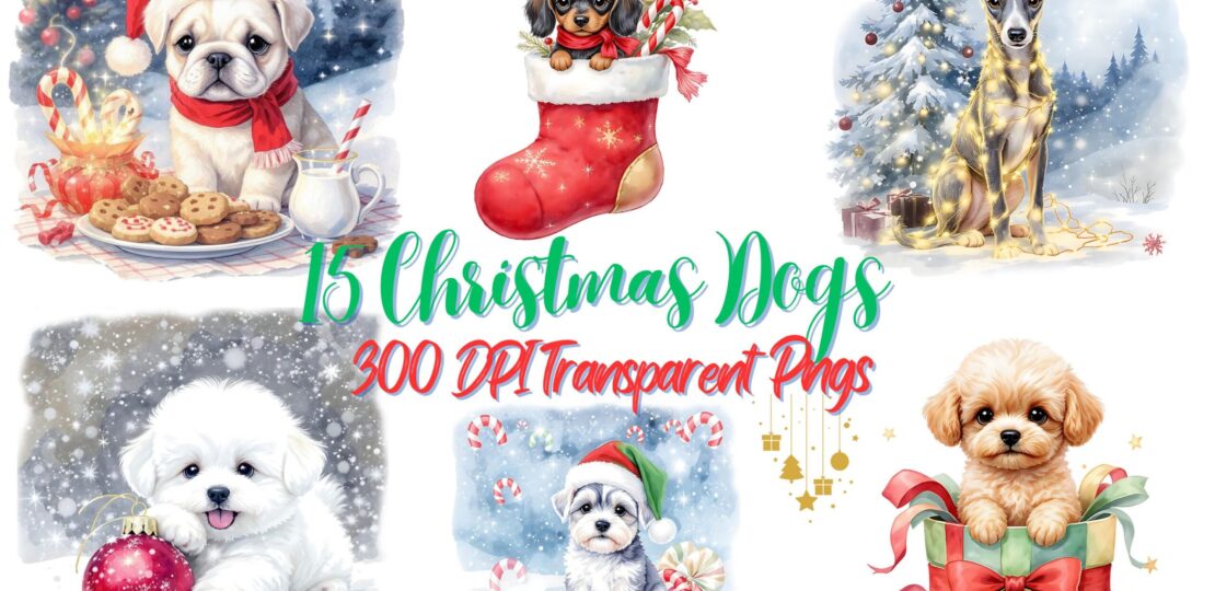 Christmas Dog Clipart Bundle mockup main
