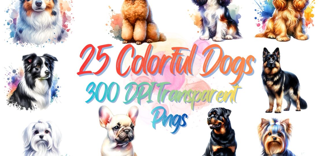 Kimono Floral Style Dog Clipart Bundle mockup main