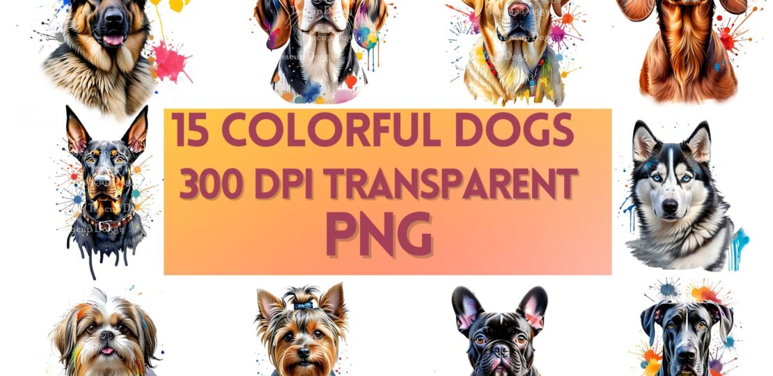 Kimono Floral Style Dog Clipart Bundle mockup main