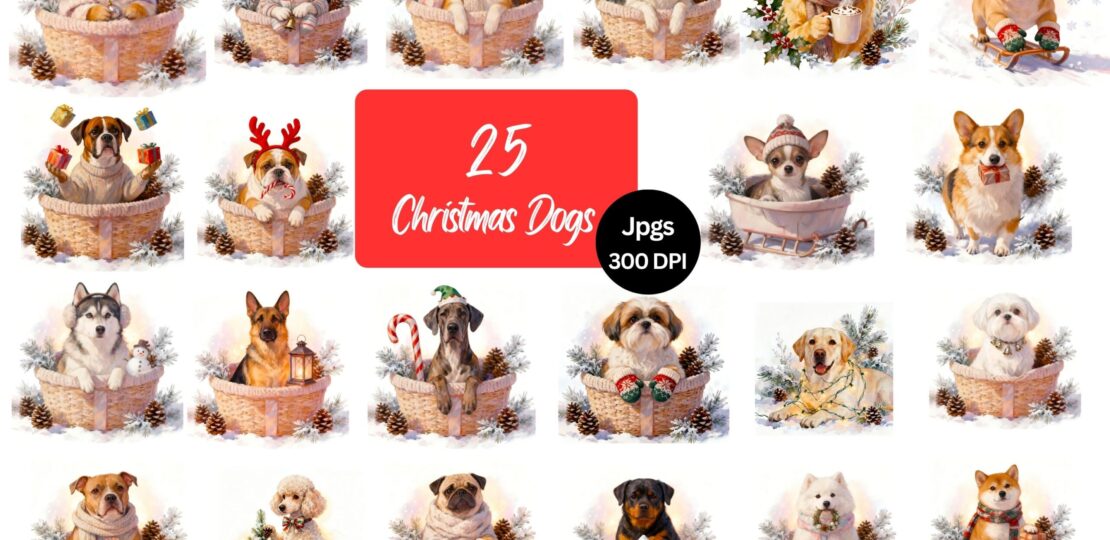 Kimono Floral Style Dog Clipart Bundle mockup main